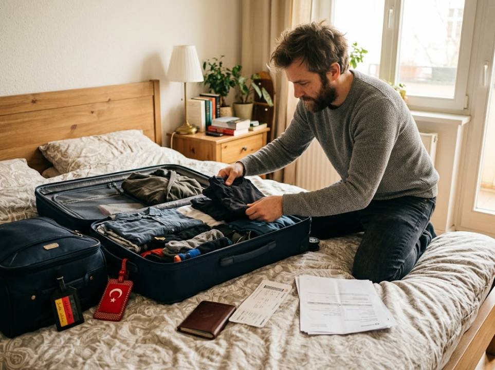 Reisevorbereitung für die Türkei und Deutschland mit Dokumenten